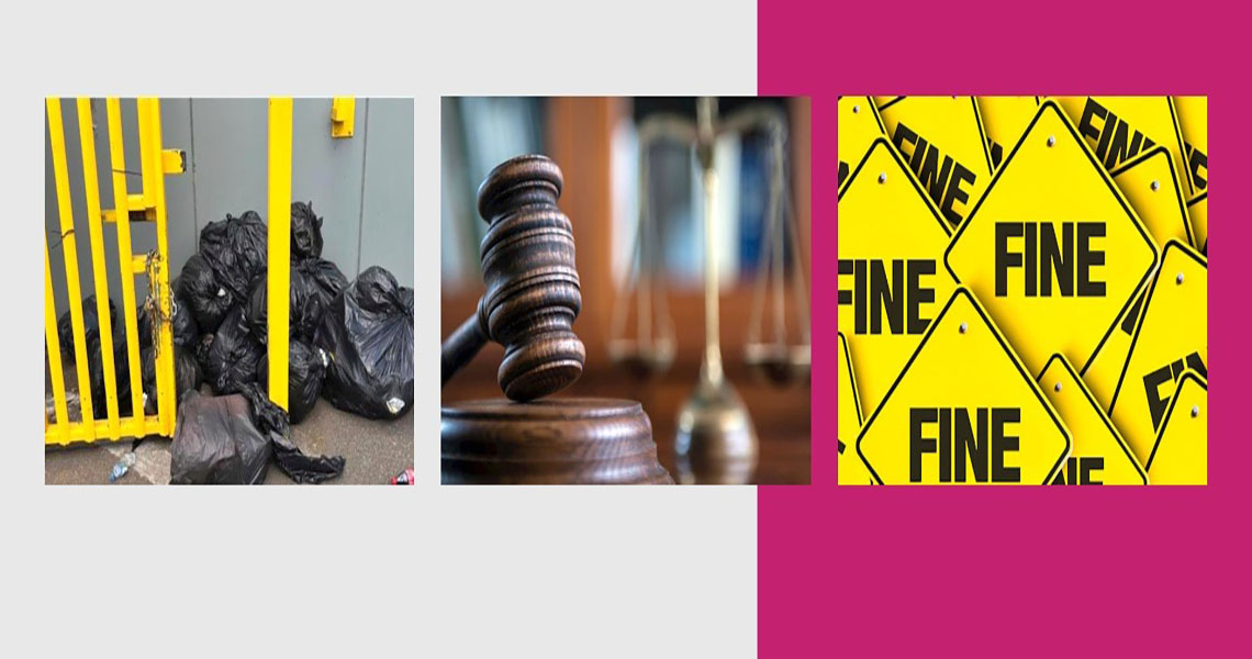 fly-tip, gavel and fine sign