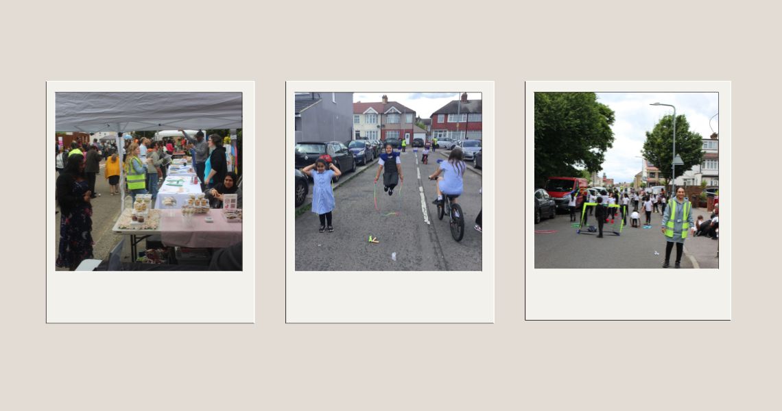 collage of street parties and play streets events